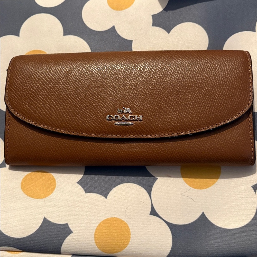 Coach Tan Leather Clutch with Silver Logo
